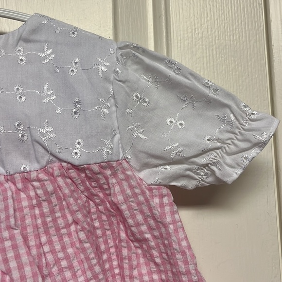 NEW Vintage Toddler Pink Plaid Seersucker White Eyelet Cottagecore Prairie Dress - Picture 5 of 7